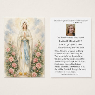 Carte de prière funéraire catholique de Lourdes