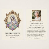 Carte de prière funéraire catholique Marie Florale (Devant & derrière)