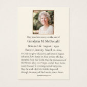 Carte de prière funéraire catholique Marie Florale (Dos)