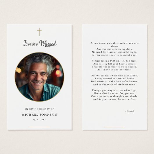 Carte de prière funéraire catholique pour l'or dis (Devant & derrière)