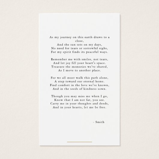 Carte de prière funéraire catholique pour l'or dis (Dos)