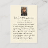 Carte de prière funéraire catholique Sainte Vierge (Dos)