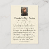 Carte de prière funéraire catholique Sainte Vierge (Dos)