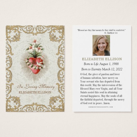 Carte de prière funéraire catholique Vierge Marie (Devant & derrière)