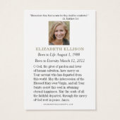 Carte de prière funéraire catholique Vierge Marie (Dos)