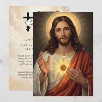 Carte de prière funéraire Cœur Sacré de Jésus 5x7