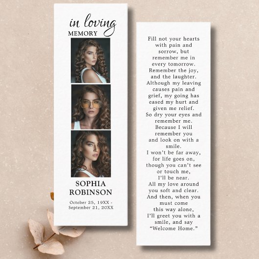 Carte de prière funéraire Collage de 3 photos Mémo