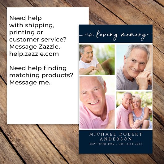 Carte de prière funéraire Collage Multiphoto