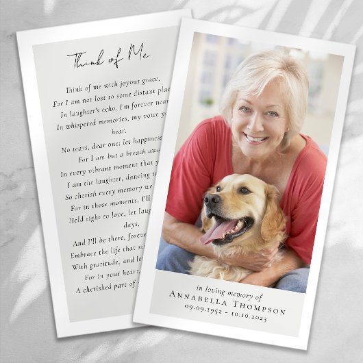 Carte de prière funéraire commémorative