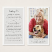 Carte de prière funéraire commémorative (Devant & derrière)