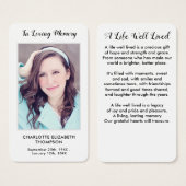 Carte de prière funéraire commémorative de photo m (Devant & derrière)