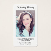 Carte de prière funéraire commémorative de photo m (Devant)