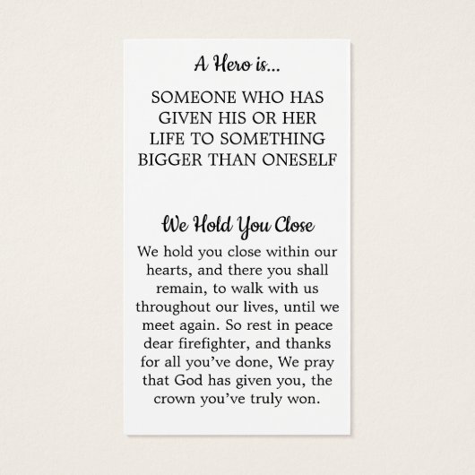 Carte de prière funéraire commémorative des pompie (Dos)