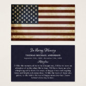 Carte de prière funéraire commémorative du drapeau (Devant & derrière)