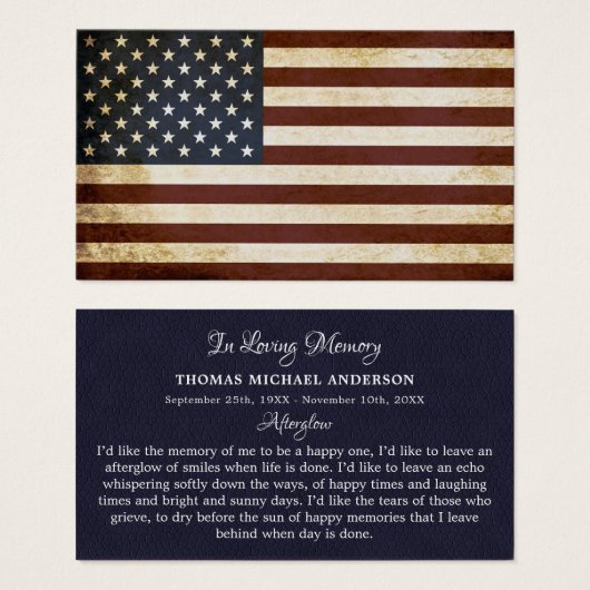 Carte de prière funéraire commémorative du drapeau (Devant & derrière)