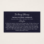 Carte de prière funéraire commémorative du drapeau (Dos)