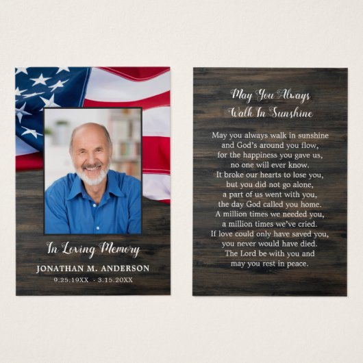Carte de prière funéraire commémorative du drapeau (Devant & derrière)
