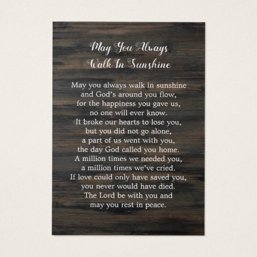 Carte de prière funéraire commémorative du drapeau (Dos)