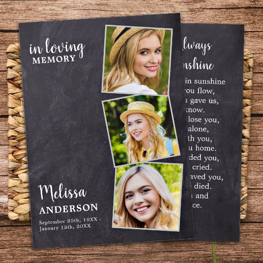 Carte de prière funéraire commémorative en mémoire