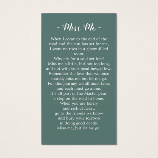 Carte de prière funéraire commémorative Eucalyptus (Dos)