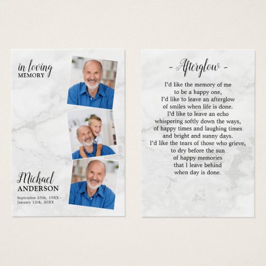 Carte de prière funéraire commémorative moderne 3  (Devant & derrière)