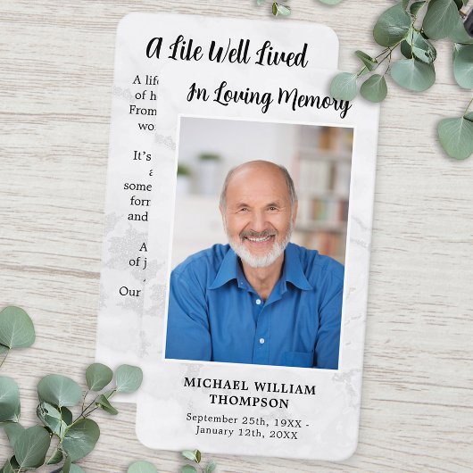 Carte de prière funéraire commémorative Photo Marb