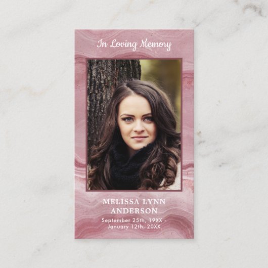 Carte de prière funéraire commémorative Rose Quart (Devant)