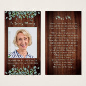 Carte de prière funéraire commémorative Rustique W (Devant & derrière)