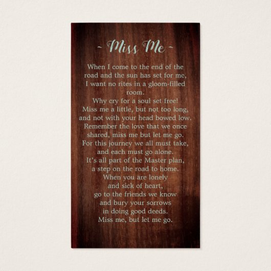 Carte de prière funéraire commémorative Rustique W (Dos)