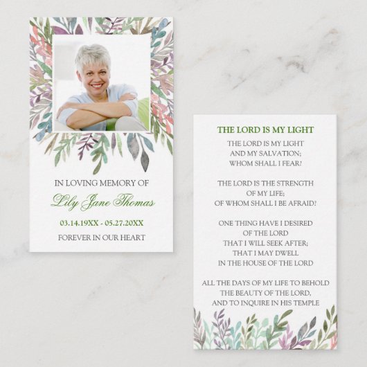 Carte de prière funéraire couleur de l'eau (Devant / Derrière)