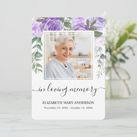 Carte de prière funéraire couleur pourpre (Debout devant)