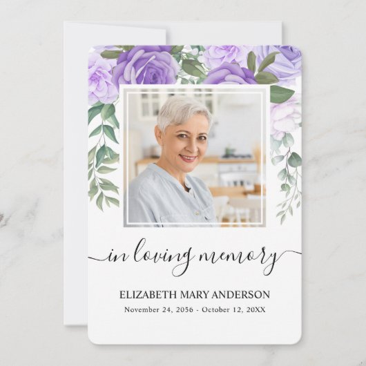 Carte de prière funéraire couleur pourpre (Devant)