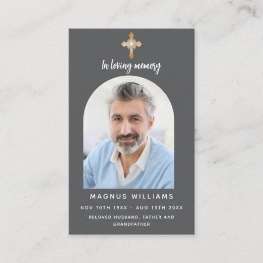 Carte de prière funéraire croix-arc gris foncé (Devant)