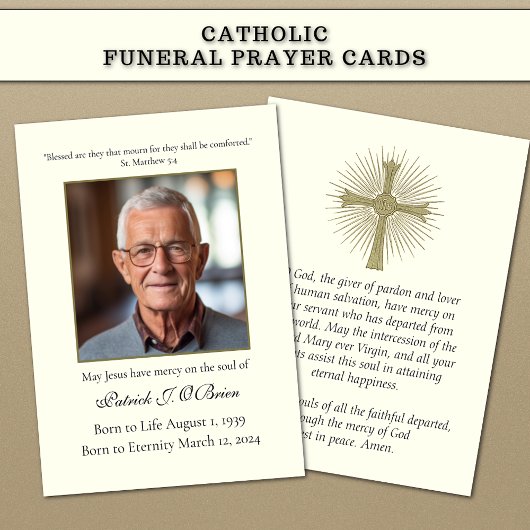 Carte de prière funéraire de croix catholique mémo