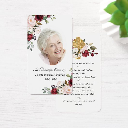 Carte de prière funéraire de la Croix Florale rose (Bureau)