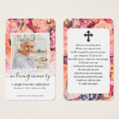 Carte de prière funéraire de la photo florale bril (Devant & derrière)