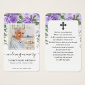 Carte de prière funéraire de la photo florale viol (Devant & derrière)
