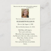 Carte de prière funéraire de la Sainte Mère Marie (Dos)