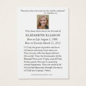 Carte de prière funéraire de la Vierge Marie Fatim (Dos)