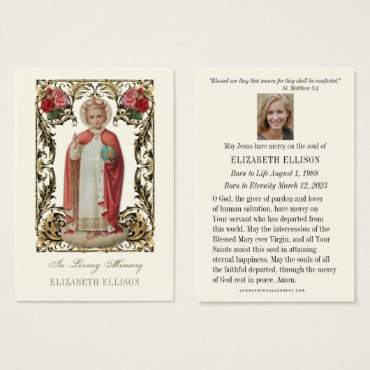 Carte de prière funéraire de Prague (Devant & derrière)