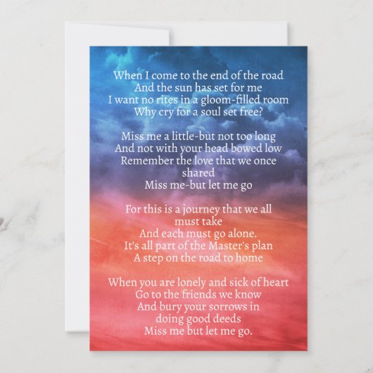 Carte de prière funéraire des anciens combattants  (Dos)