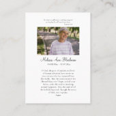 Carte de prière funéraire du Coeur immaculé de Mar (Dos)