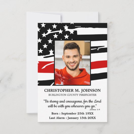 Carte de prière funéraire du drapeau du pompier (Devant)