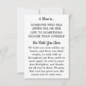 Carte de prière funéraire du drapeau du pompier (Dos)