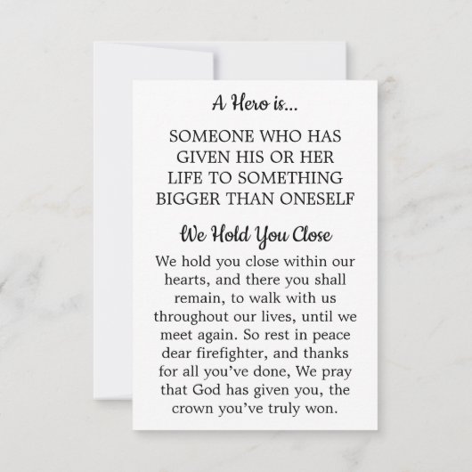 Carte de prière funéraire du drapeau du pompier (Dos)
