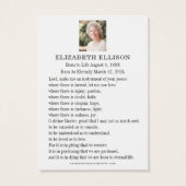 Carte de prière funéraire du Jardin Jésus de Geths (Dos)