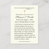 Carte de prière funéraire du Mémorial de Jésus cat (Dos)