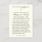 Carte de prière funéraire du Mémorial de Noël cath (Dos)