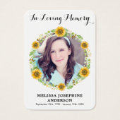 Carte de prière funéraire du Mémorial de tournesol (Devant)