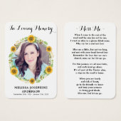 Carte de prière funéraire du Mémorial de tournesol (Devant & derrière)